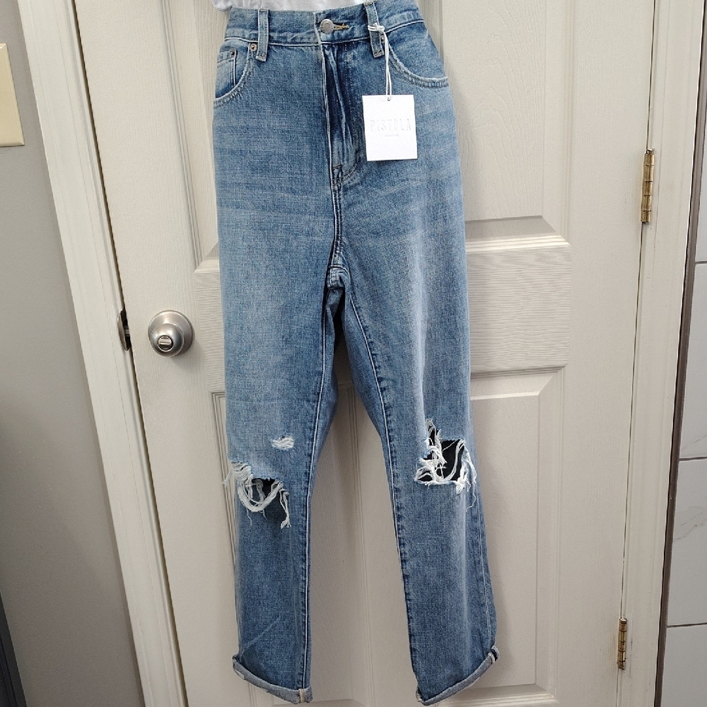 Pistola Light Blue Distressed Straight Leg Jeans